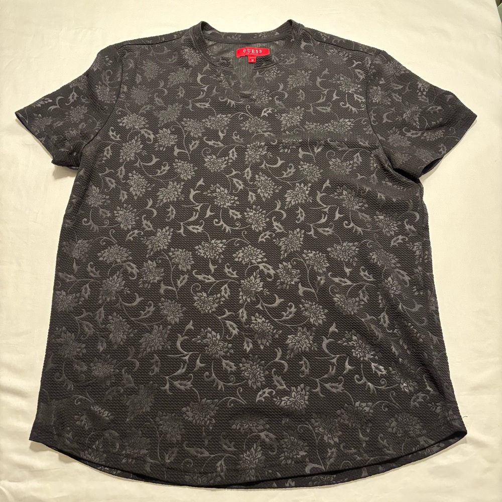 Guess Black Textured Floral Print Tee